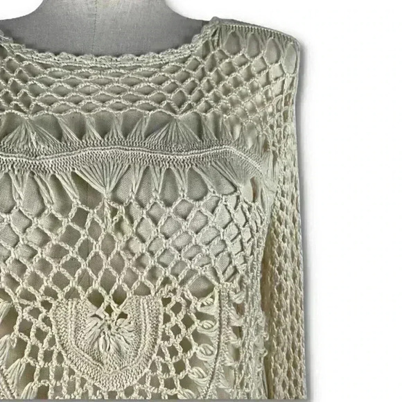 Le Moda womens sweater size XL cream crocheted grannycore resort wear coverup - Picture 2 of 10